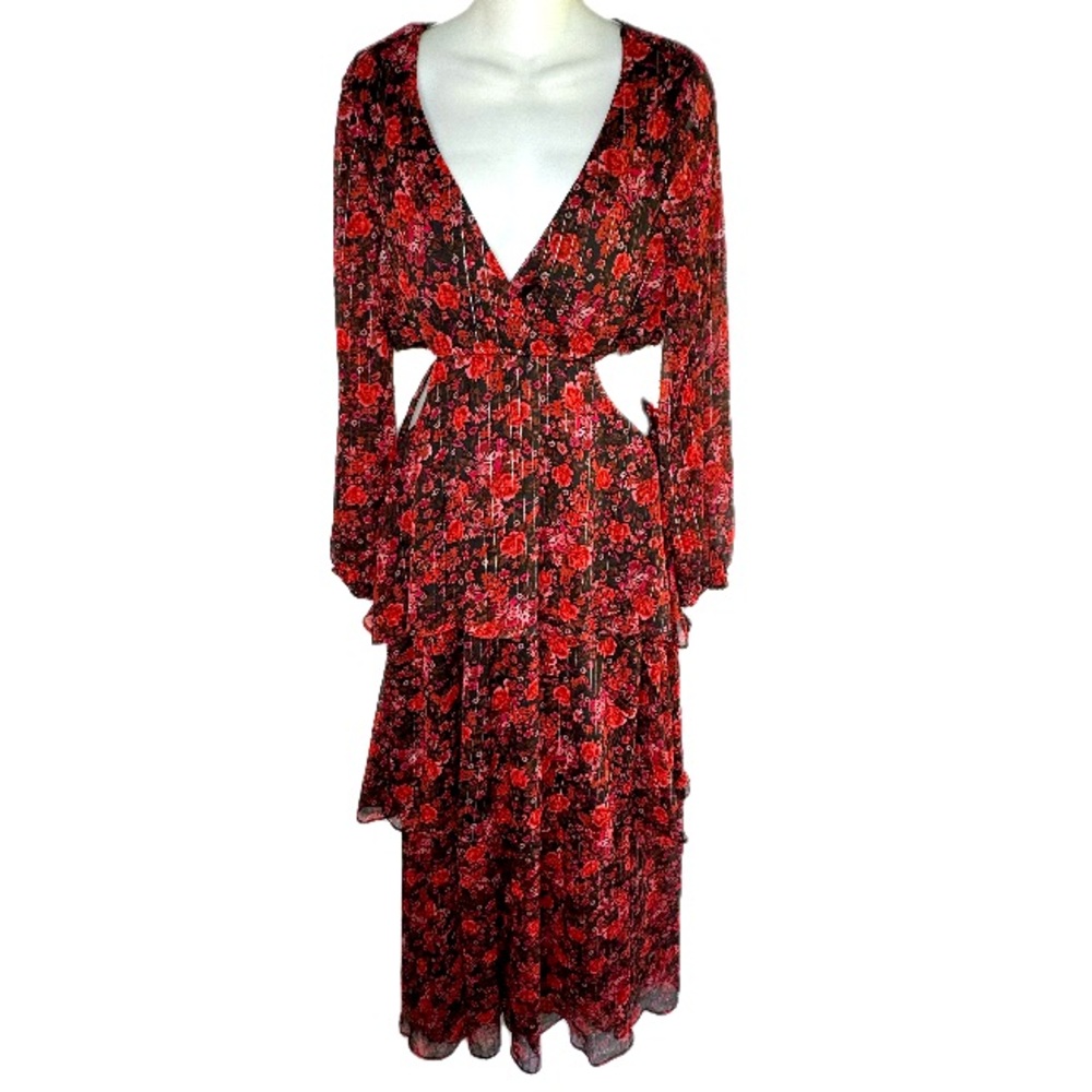 2/$25💥 NEW Haute Nites Maxi Floral Print Sides Maxi Dress Sz 9 Junior
